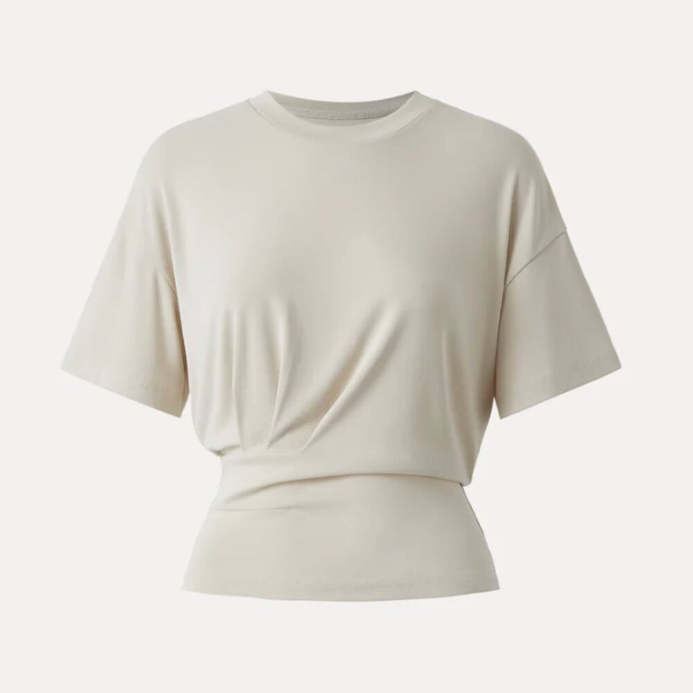 OGL Sandwashed Crewneck Short Sleeve Tucked Tee - XS - Beige - New!